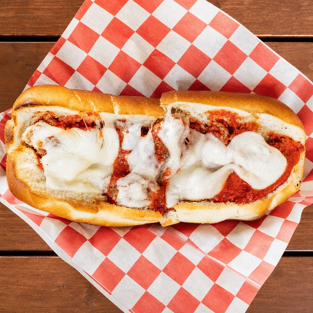 Meatball Parmesan Sandwich.