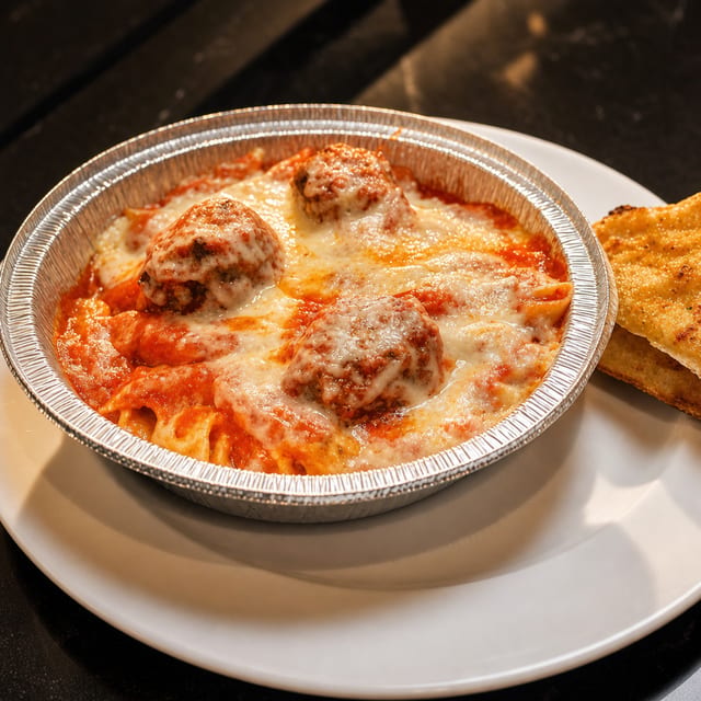Baked Penne & Meatballs with Marinara.