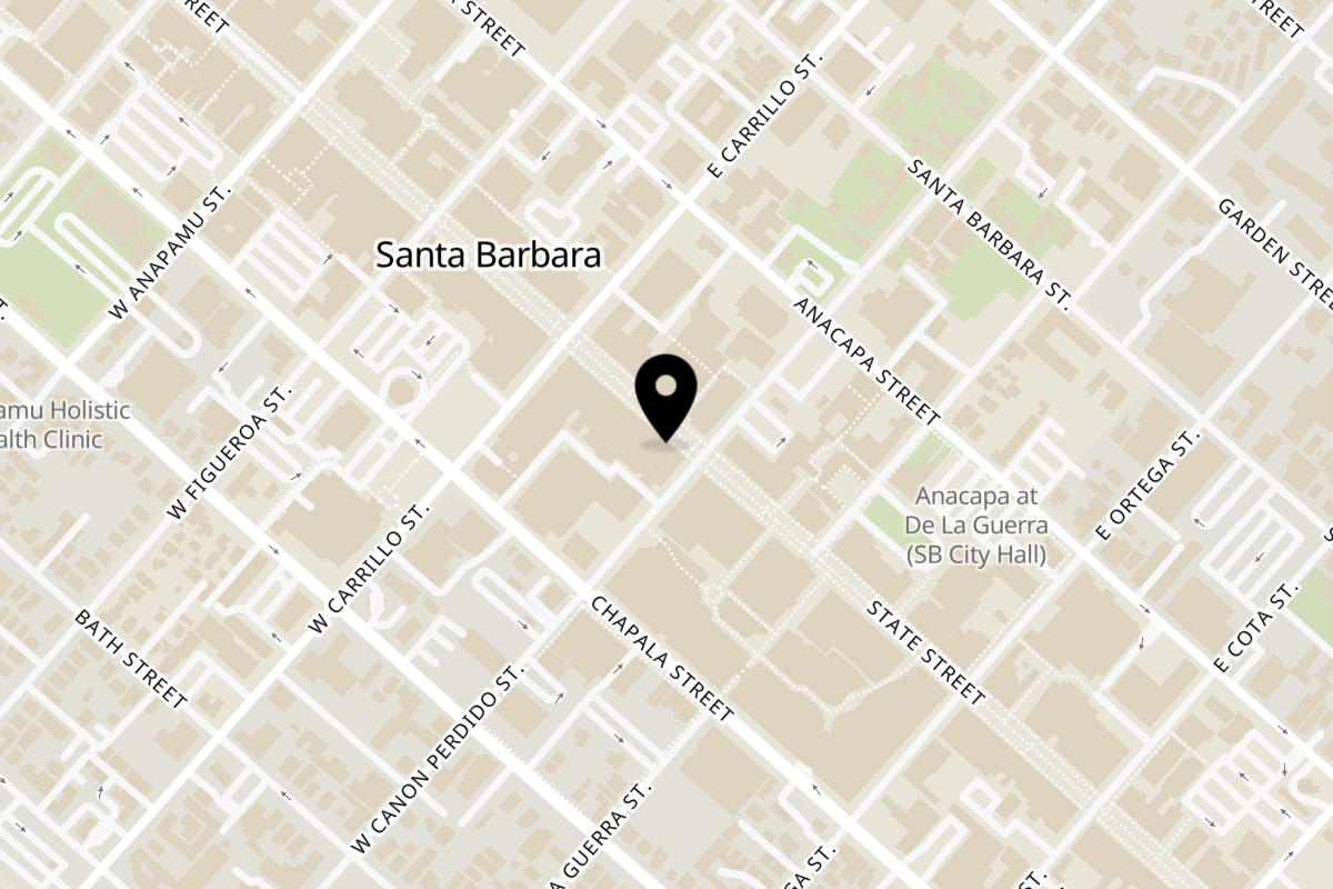 Map showing the location of Cali-Forno Pizzeria on 905 State St in Santa Barbara